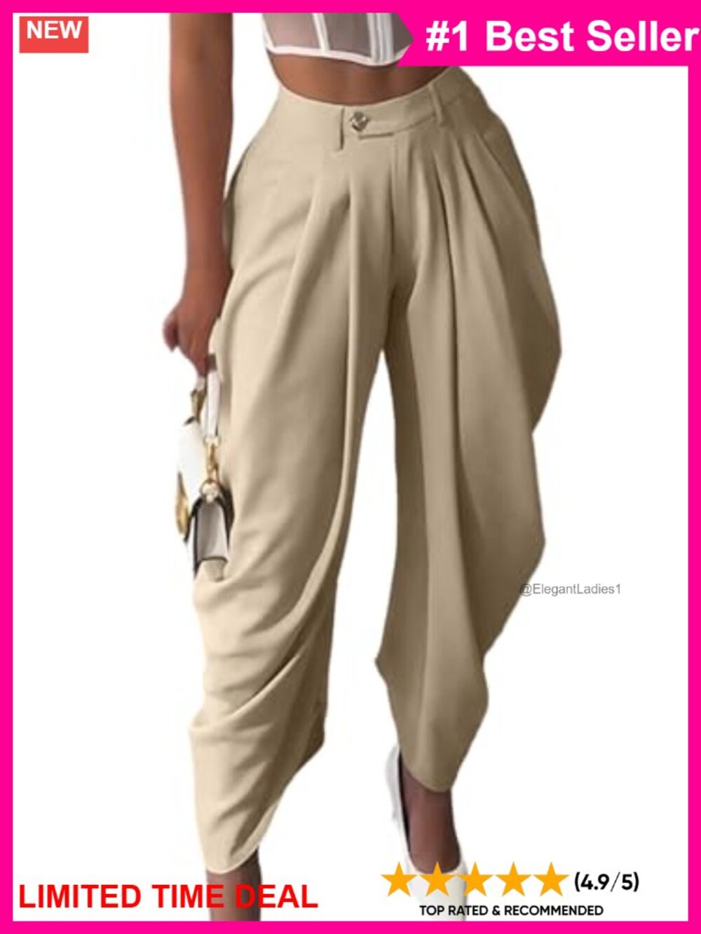 Pleated Wide Leg Palazzo Dress Pants High Rise Button Casual Work Trousers